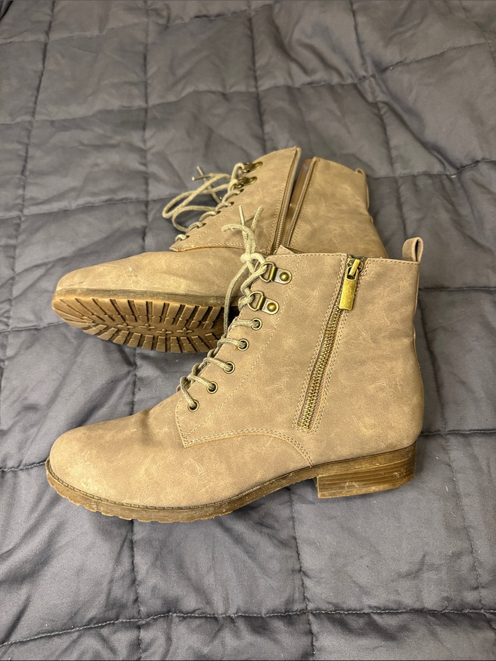 Market & Spruce Taupe Lace-Up Ankle Boots with Side Zip